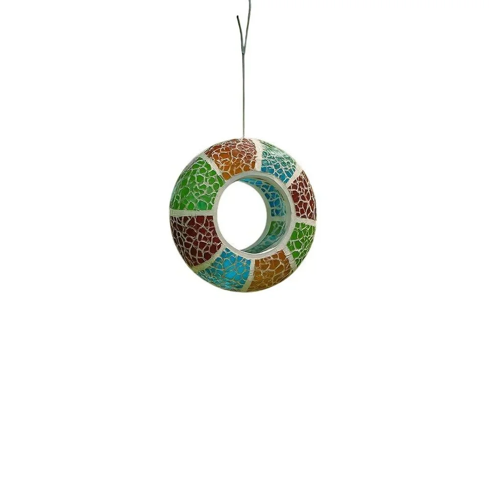 Mosaic Glass Hanging Bird Feeder With Multicolor Design For Outdoor Garden Decor